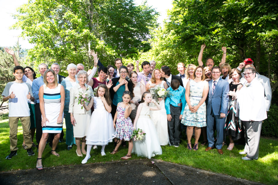 The family of Kathryn and James on their wedding day